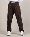 Women's Walnut Brown Baggy Fit 6 Pocket Cargo Joggers