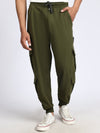 Men Solid Cargo Joggers Green 6 Pocket