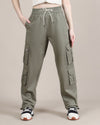 Women's Olive Green Baggy Fit 6 Pocket Cargo Joggers