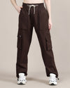 Women's Walnut Brown Baggy Fit 4 Pocket Cargo Joggers