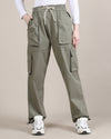 Women's Olive Green Baggy Fit 4 Pocket Cargo Joggers