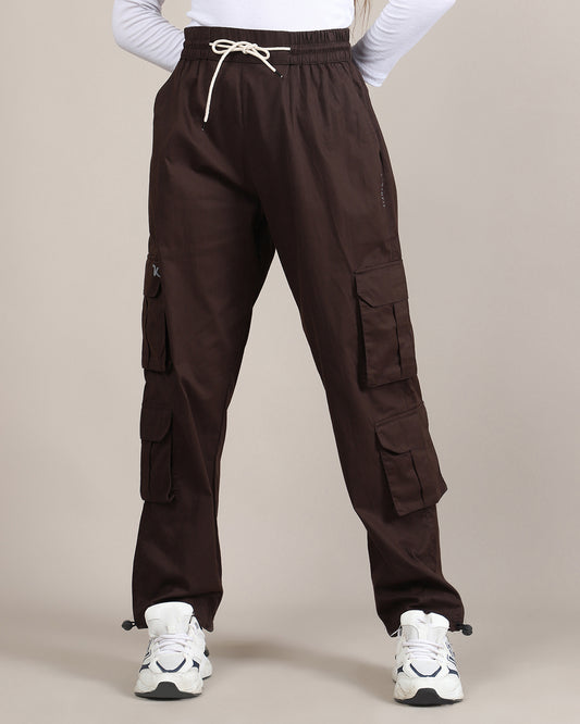 Women's Walnut Brown Baggy Fit 6 Pocket Cargo Joggers