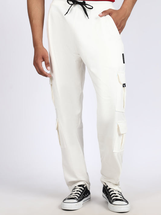 Men Solid Cargo White 6 Pocket