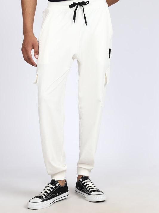 Men Solid Cargo Joggers White