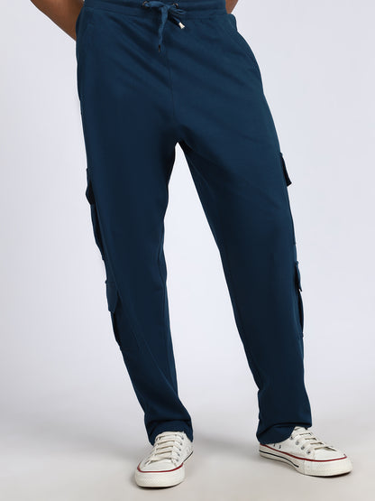Men Solid Cargo Blue 6 Pocket