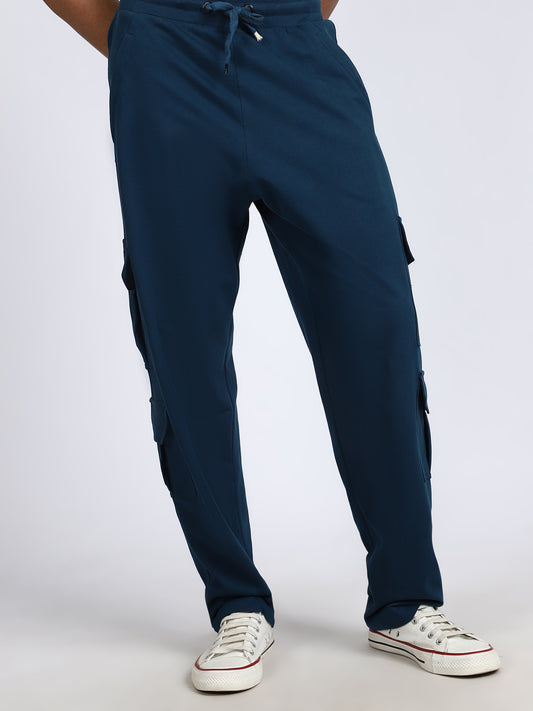 Men Solid Cargo Blue 6 Pocket