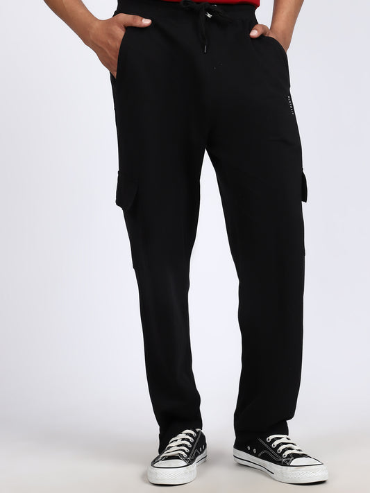 Men Solid Cargo Pants Black
