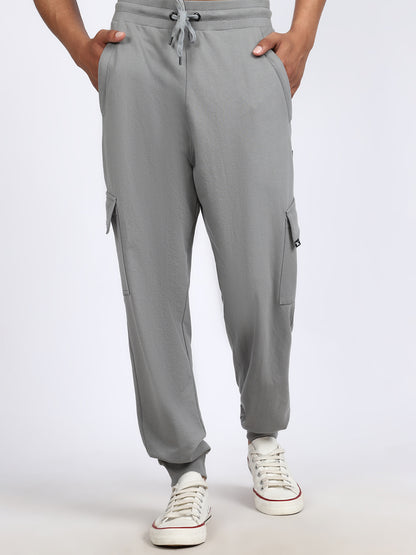 Men Solid Cargo Joggers Dark Gray