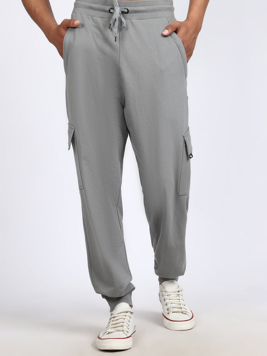Men Solid Cargo Joggers Dark Gray