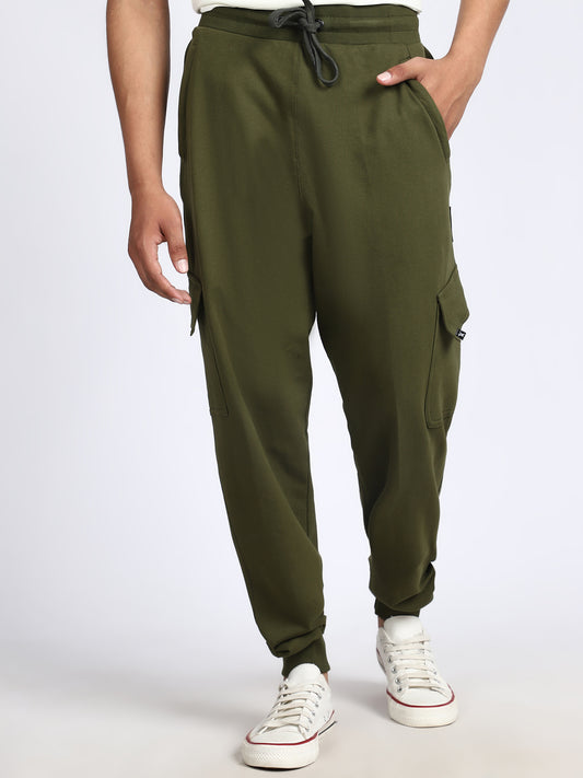 Men Solid Cargo Joggers Green