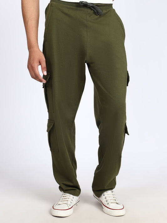Men Solid Cargo Green 6 Pocket