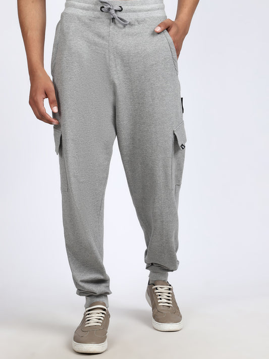 Men Solid Cargo Joggers Gray
