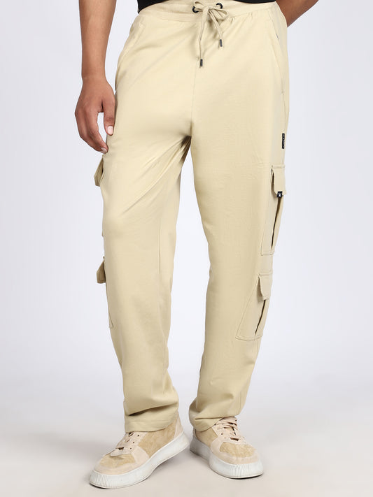 Men Solid Cargo Beige 6 Pocket