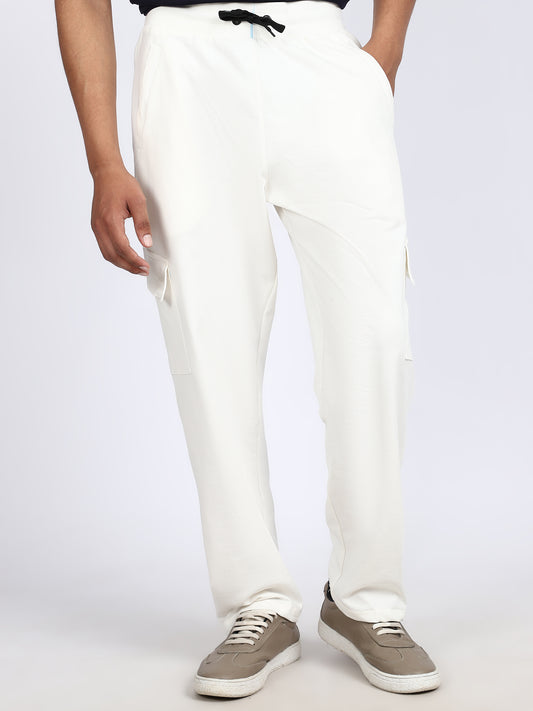 Men Solid Cargo Pants White