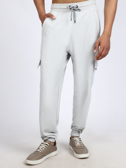 Men Solid Cargo Joggers Light Gray
