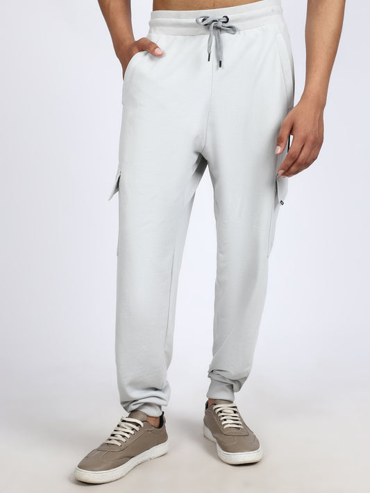 Men Solid Cargo Joggers Light Gray