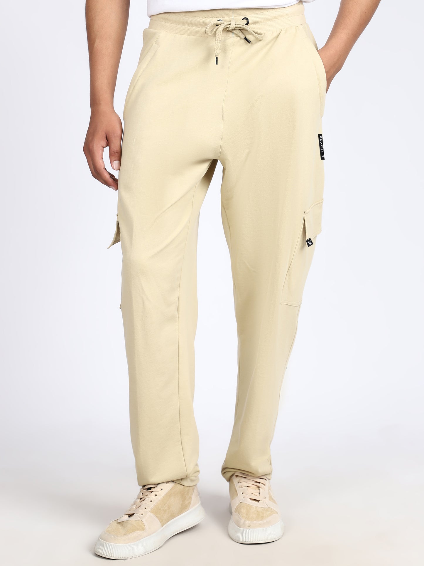 Men Solid Cargo Pants Beige