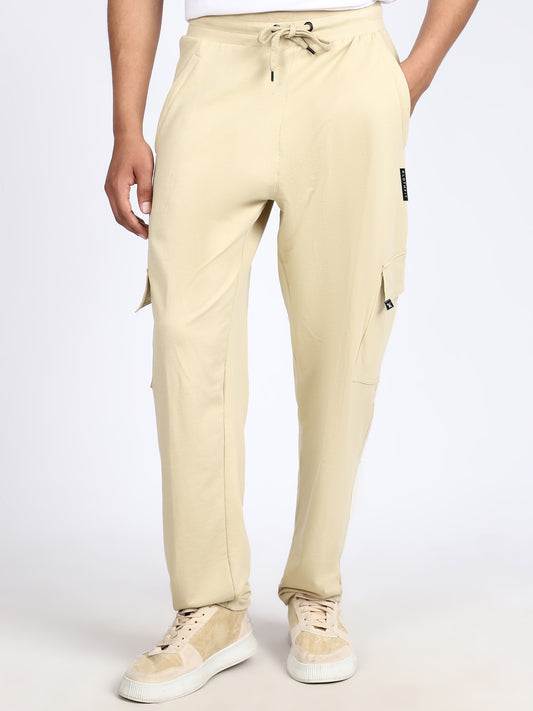 Men Solid Cargo Pants Beige