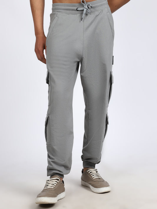 Men Solid Cargo Joggers Dark Gray 6 Pocket