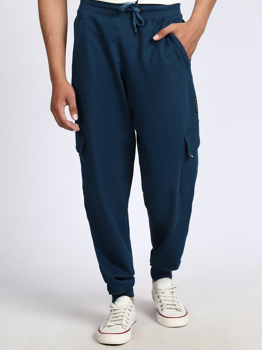 Men Solid Cargo Joggers Blue