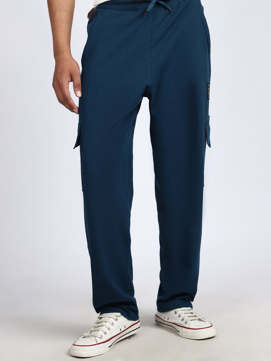Men Solid Cargo Pants Oxford Blue