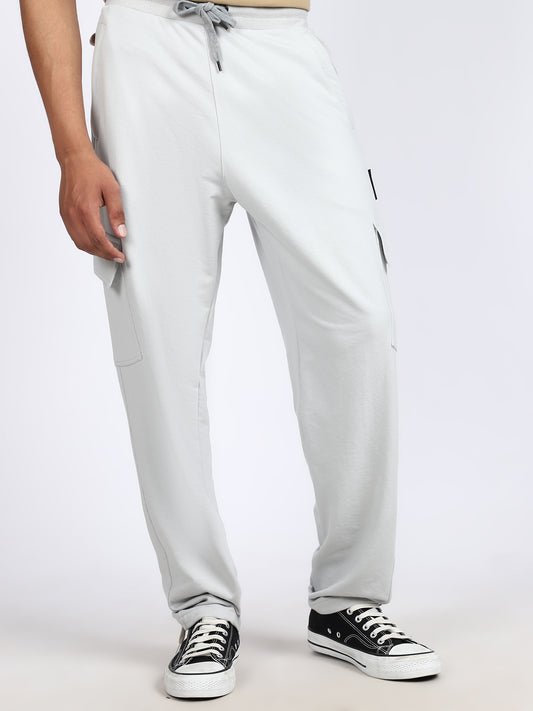Men Solid Cargo Pants Light Gray