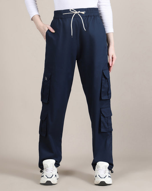 Women's Oxford Blue Baggy Fit 6 Pocket Cargo Joggers