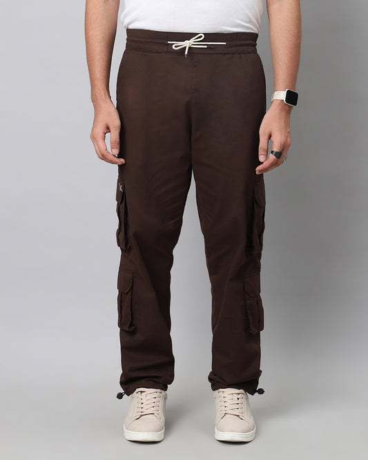 Men's Walnut Brown Baggy Fit 6 Pocket Cargo Joggers