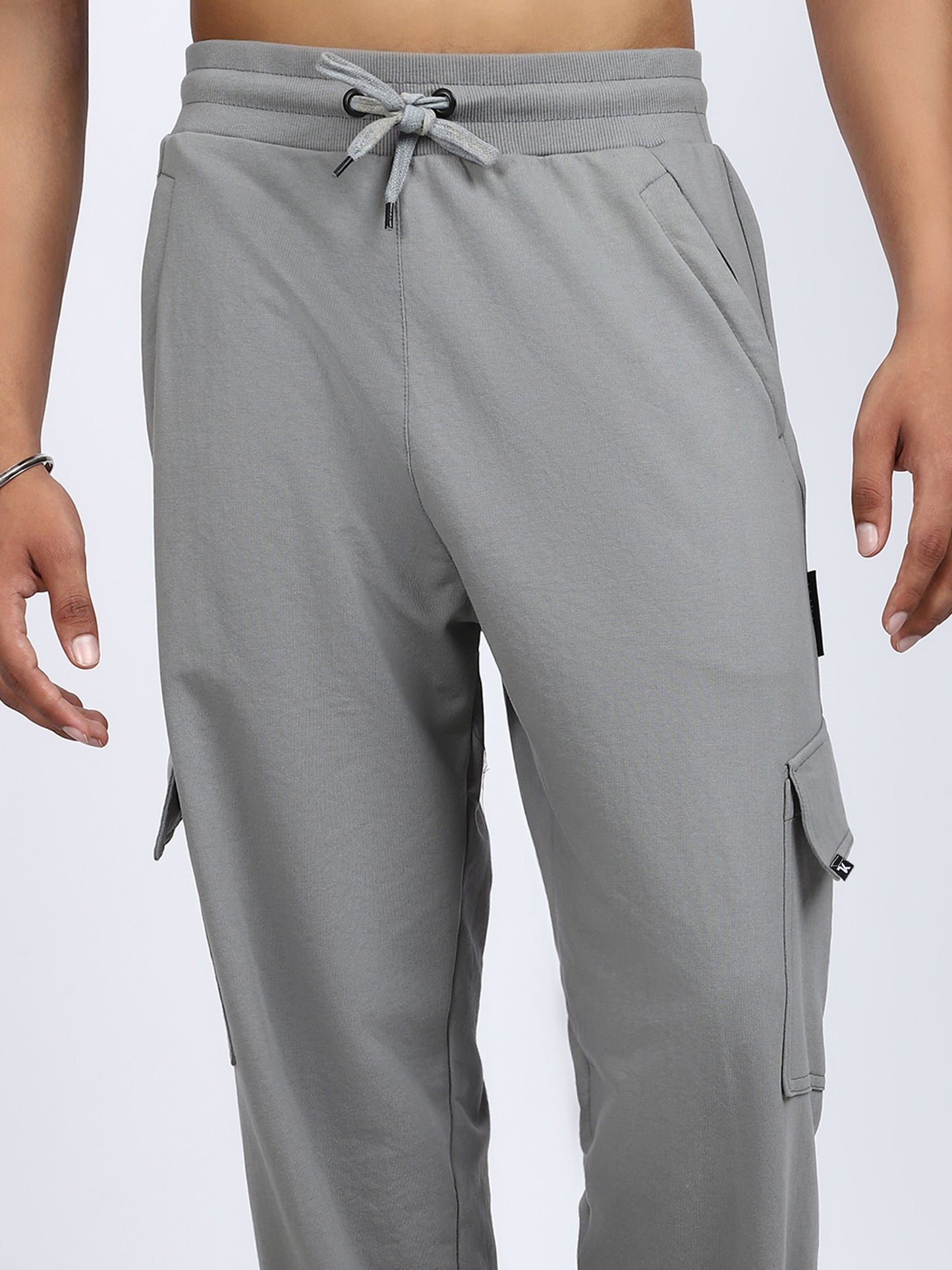 Men Solid Cargo Pants Dark Gray