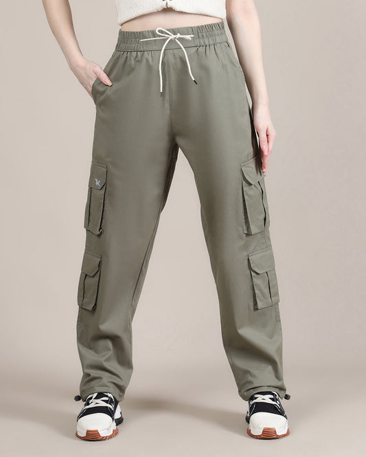 Women's Olive Green Baggy Fit 6 Pocket Cargo Joggers