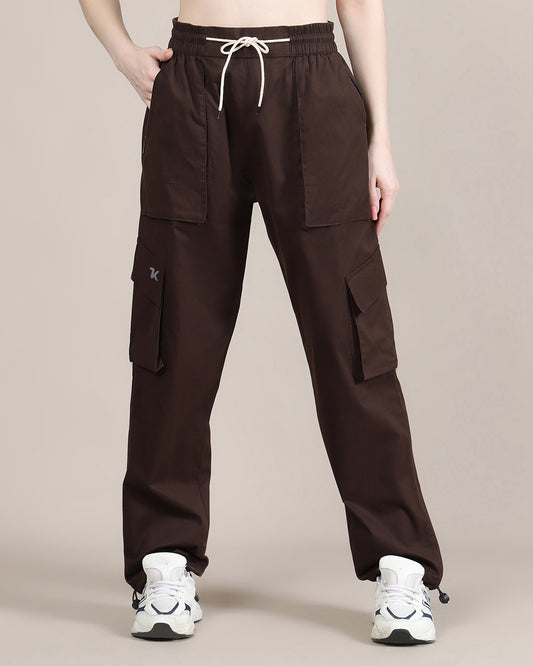 Women's Walnut Brown Baggy Fit 4 Pocket Cargo Joggers