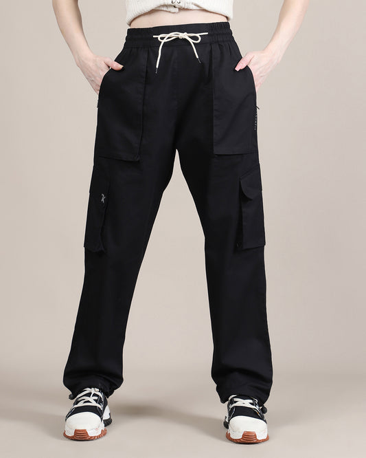Women's Midnight Black Baggy Fit 4 Pocket Cargo Joggers