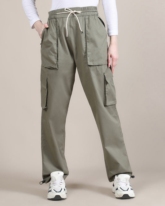 Women's Olive Green Baggy Fit 4 Pocket Cargo Joggers