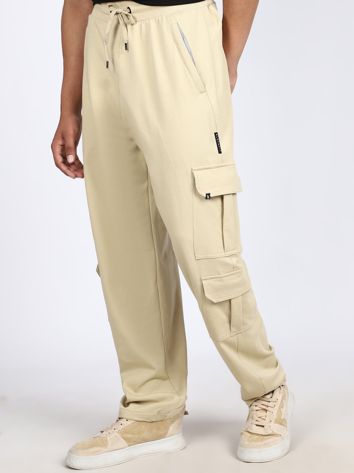 Men Solid Cargo Beige 6 Pocket