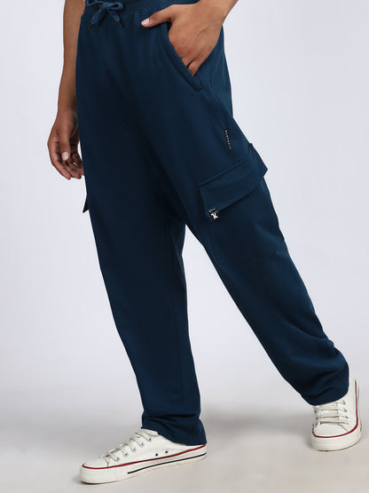 Men Solid Cargo Pants Oxford Blue