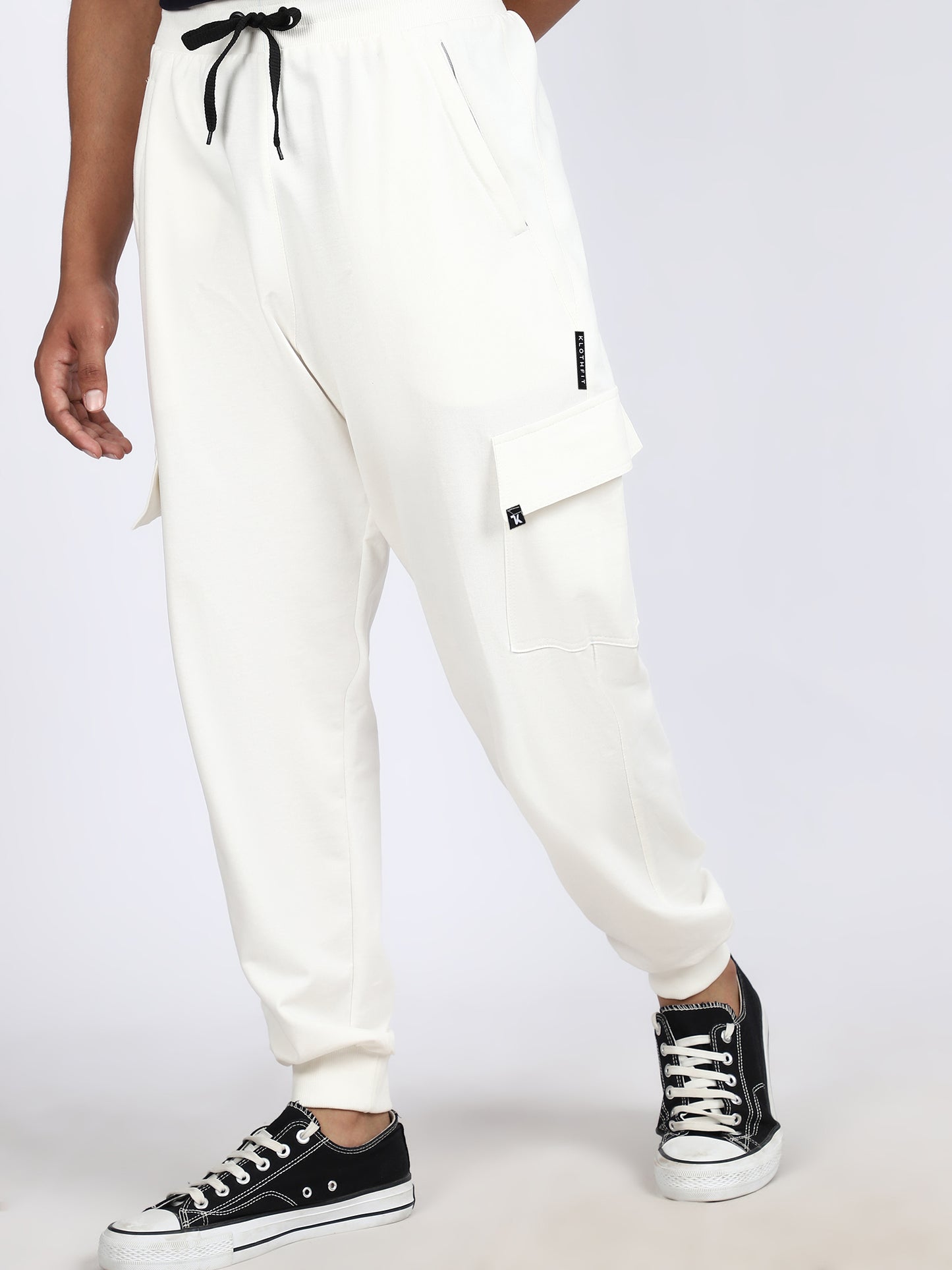 Men Solid Cargo Joggers White
