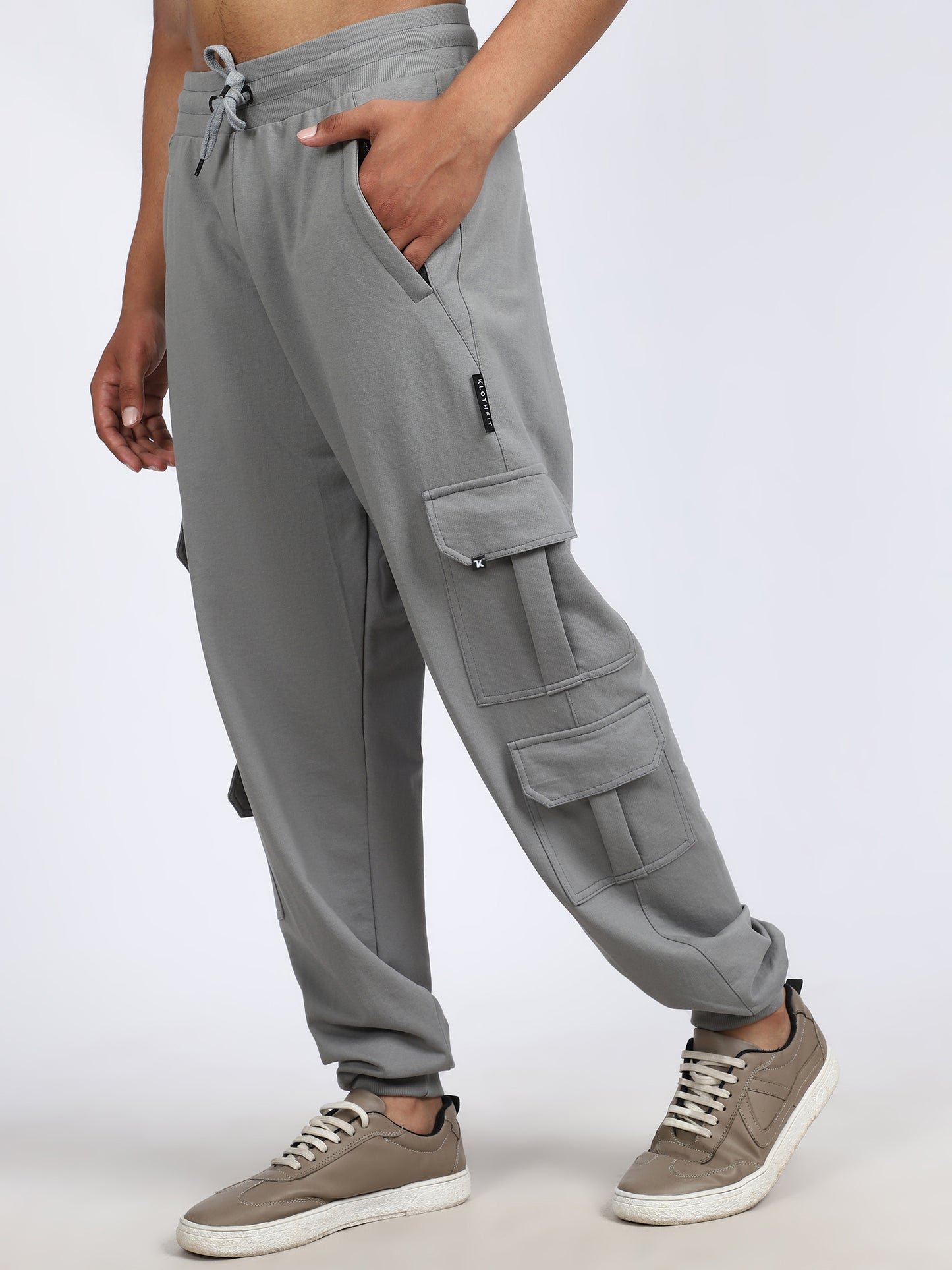Men Solid Cargo Joggers Dark Gray 6 Pocket