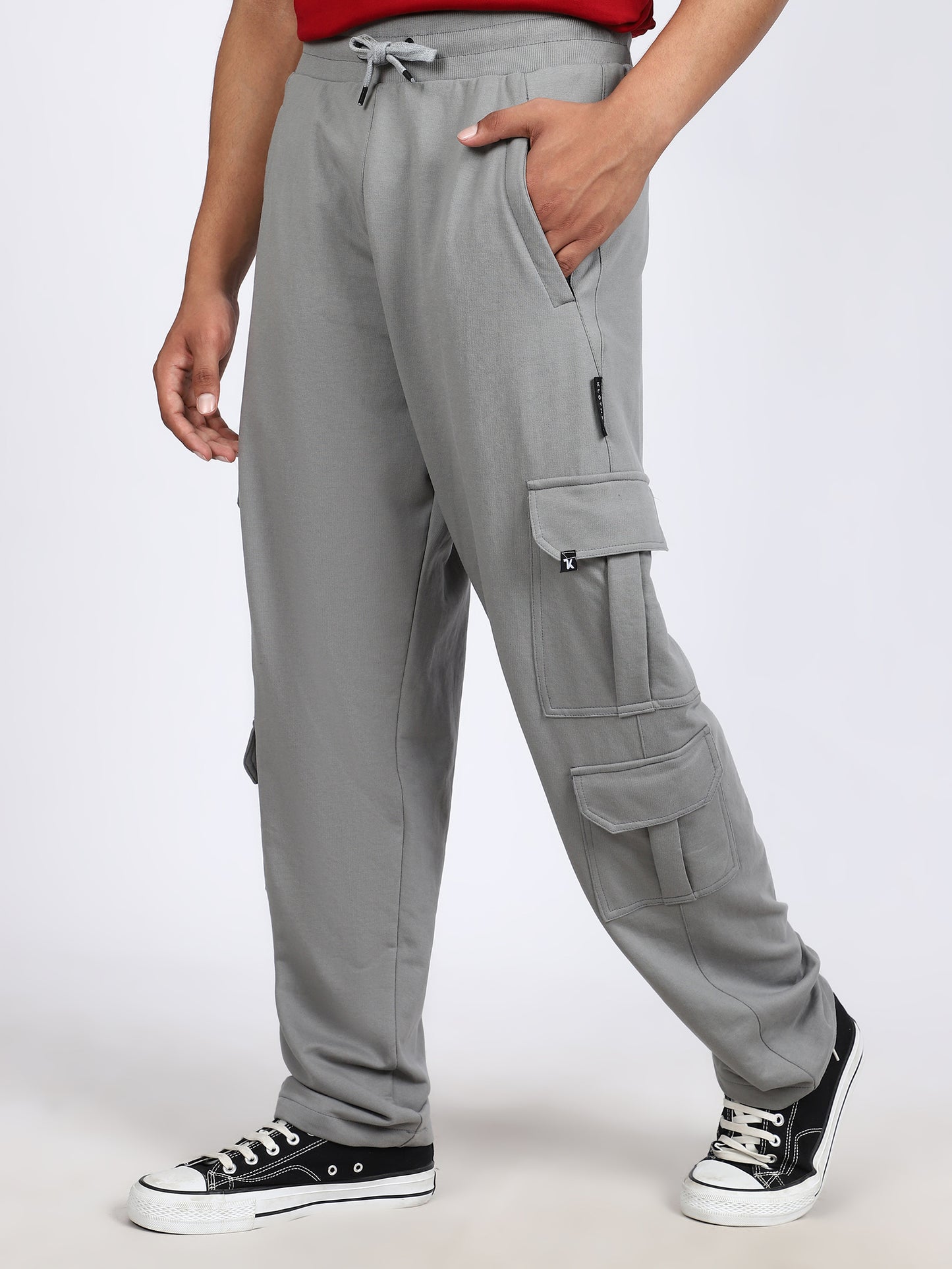 Men Solid Cargo Dark Gray 6 Pocket