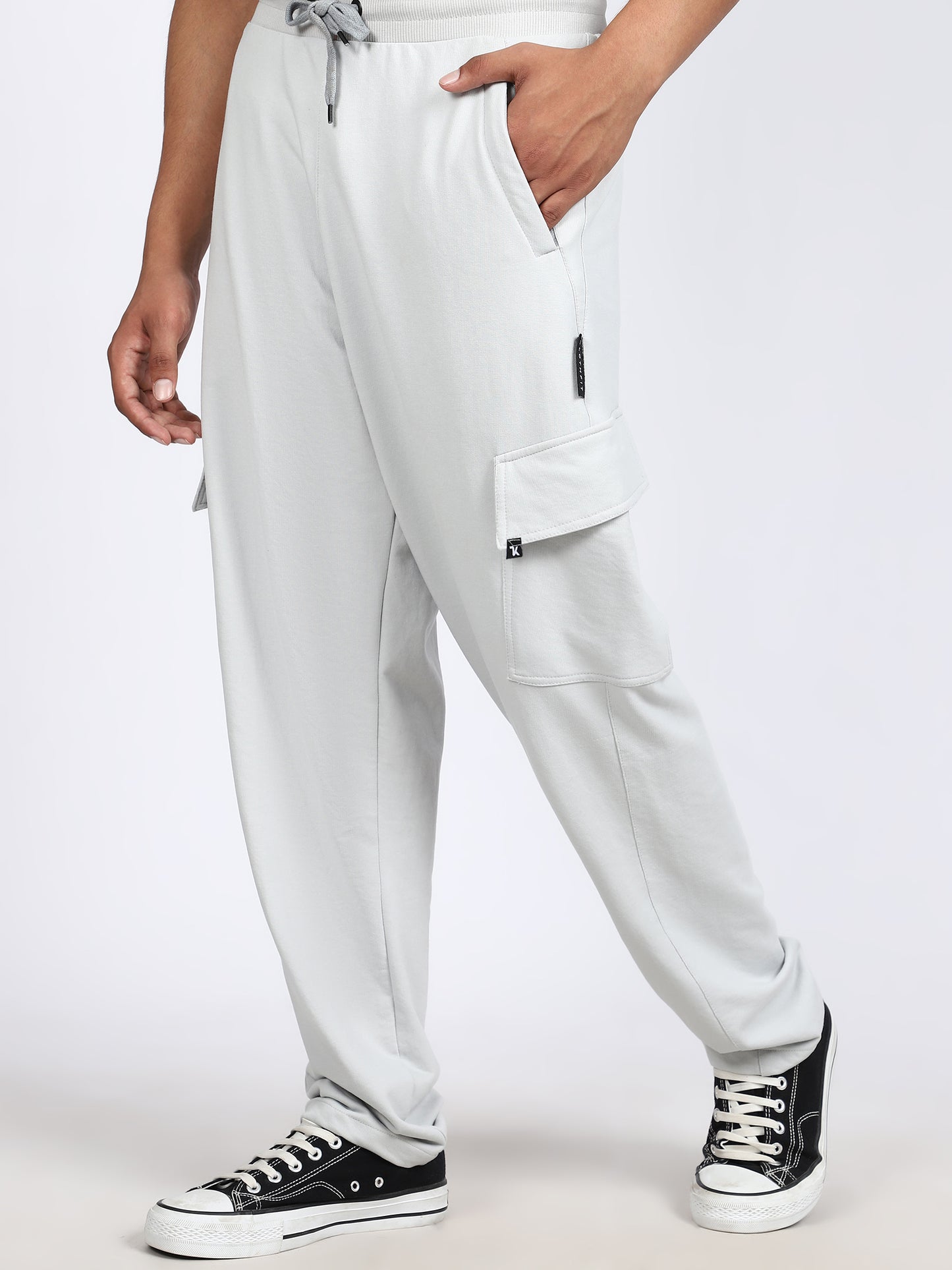 Men Solid Cargo Pants Light Gray