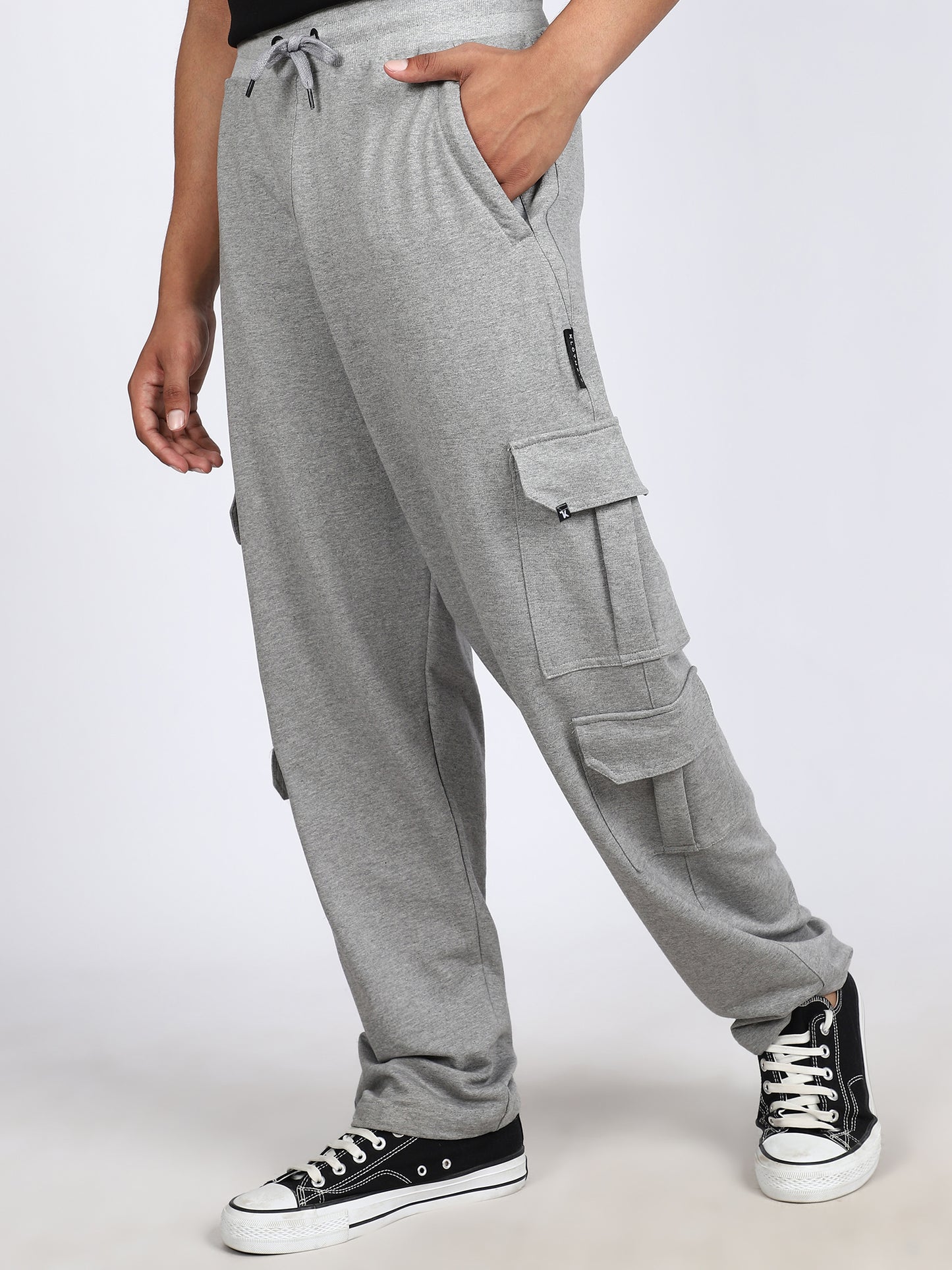 Men Solid Cargo Gray 6 Pocket