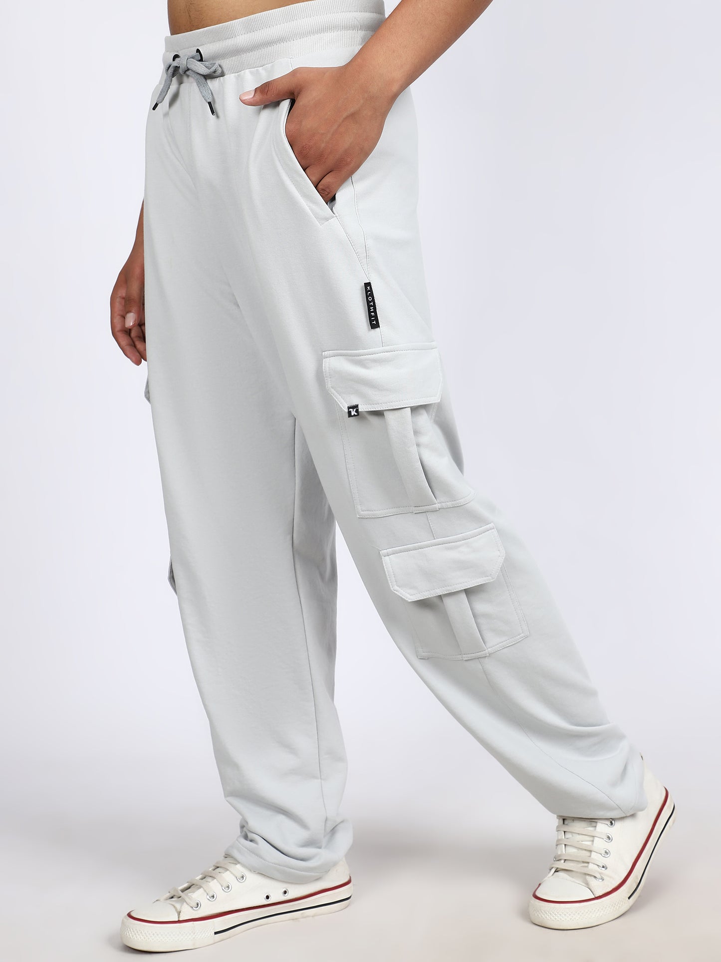 Men Solid Cargo Light Gray 6 Pocket