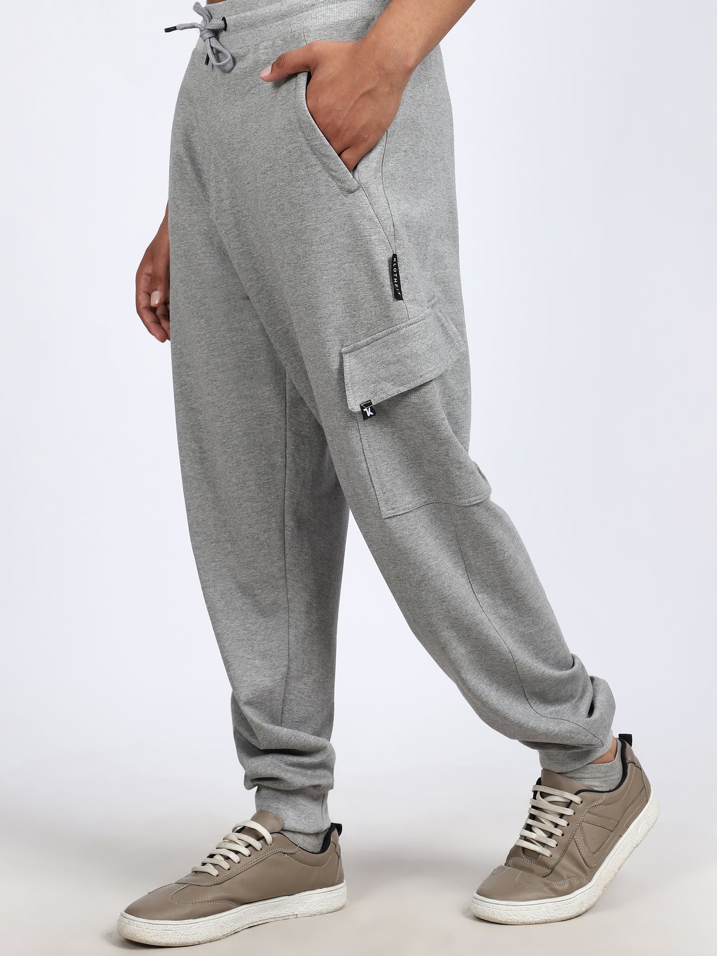 Men Solid Cargo Joggers Gray
