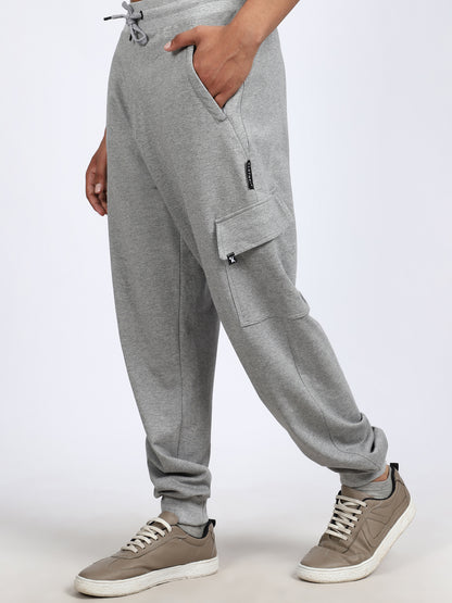 Men Solid Cargo Joggers Gray