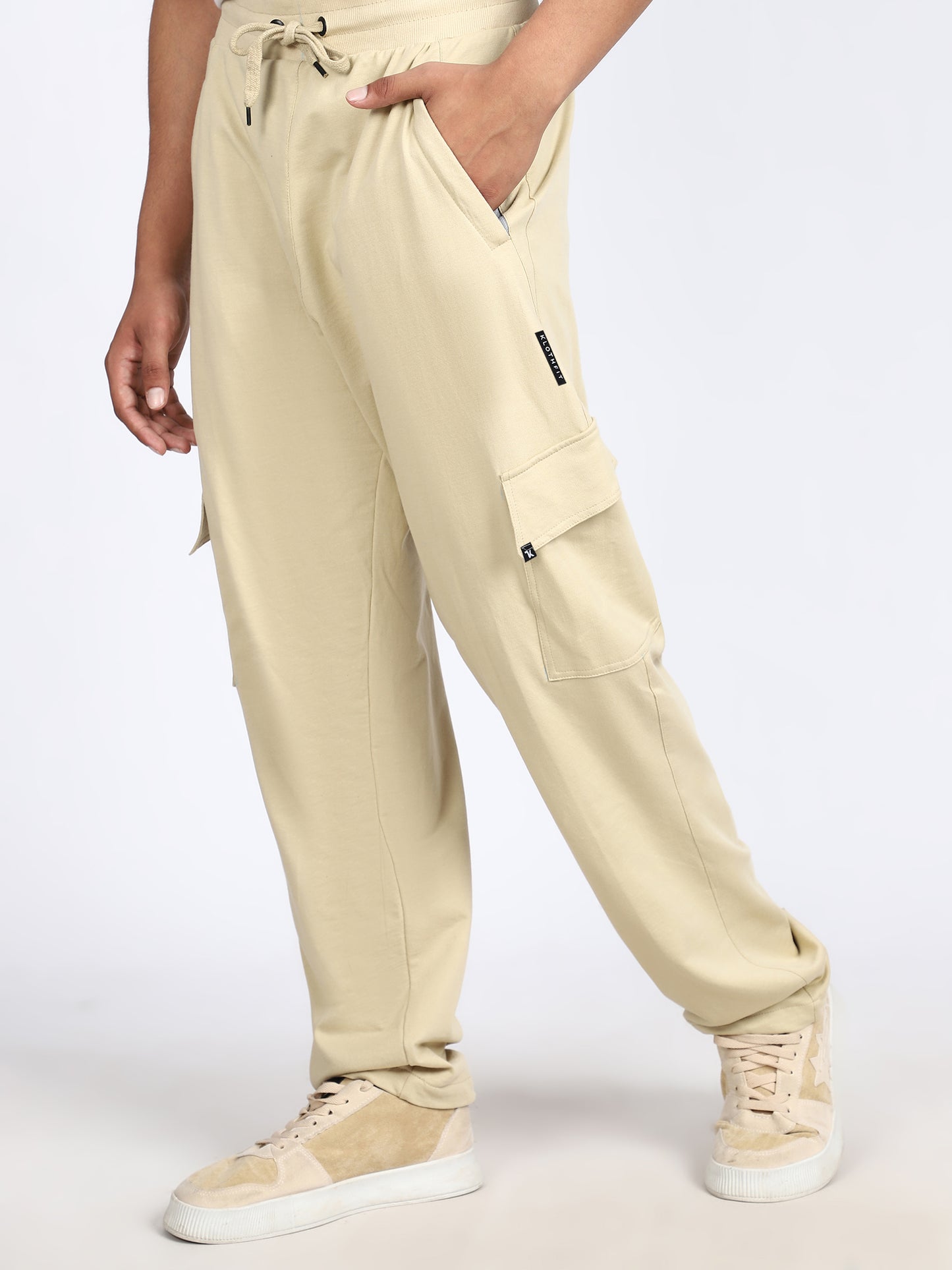 Men Solid Cargo Pants Beige