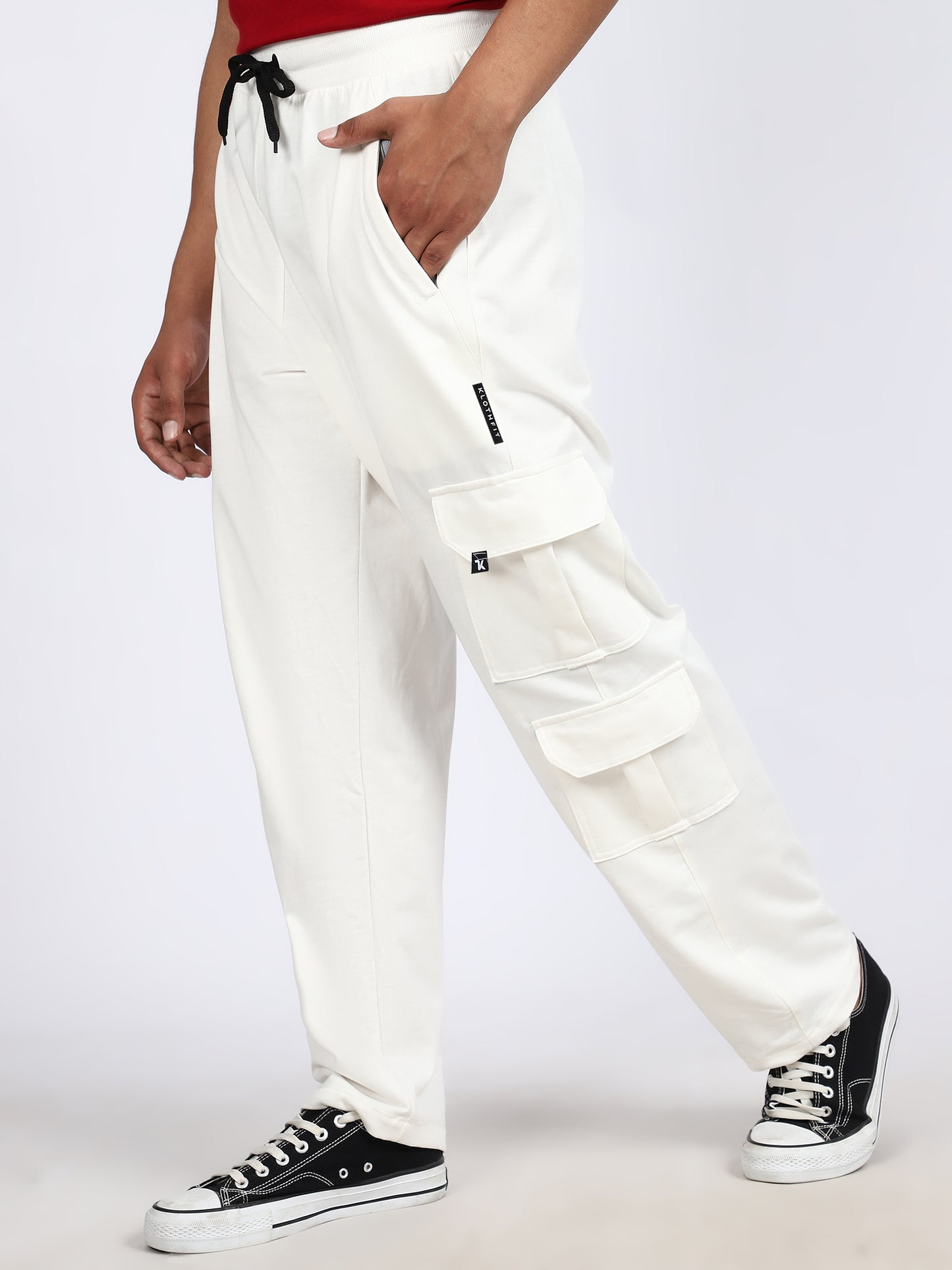 Men Solid Cargo White 6 Pocket