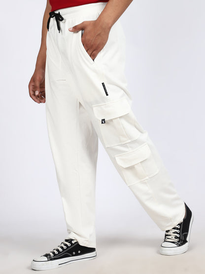 Men Solid Cargo White 6 Pocket