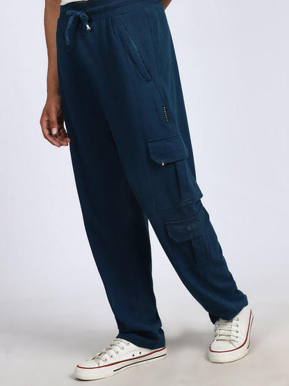 Men Solid Cargo Blue 6 Pocket