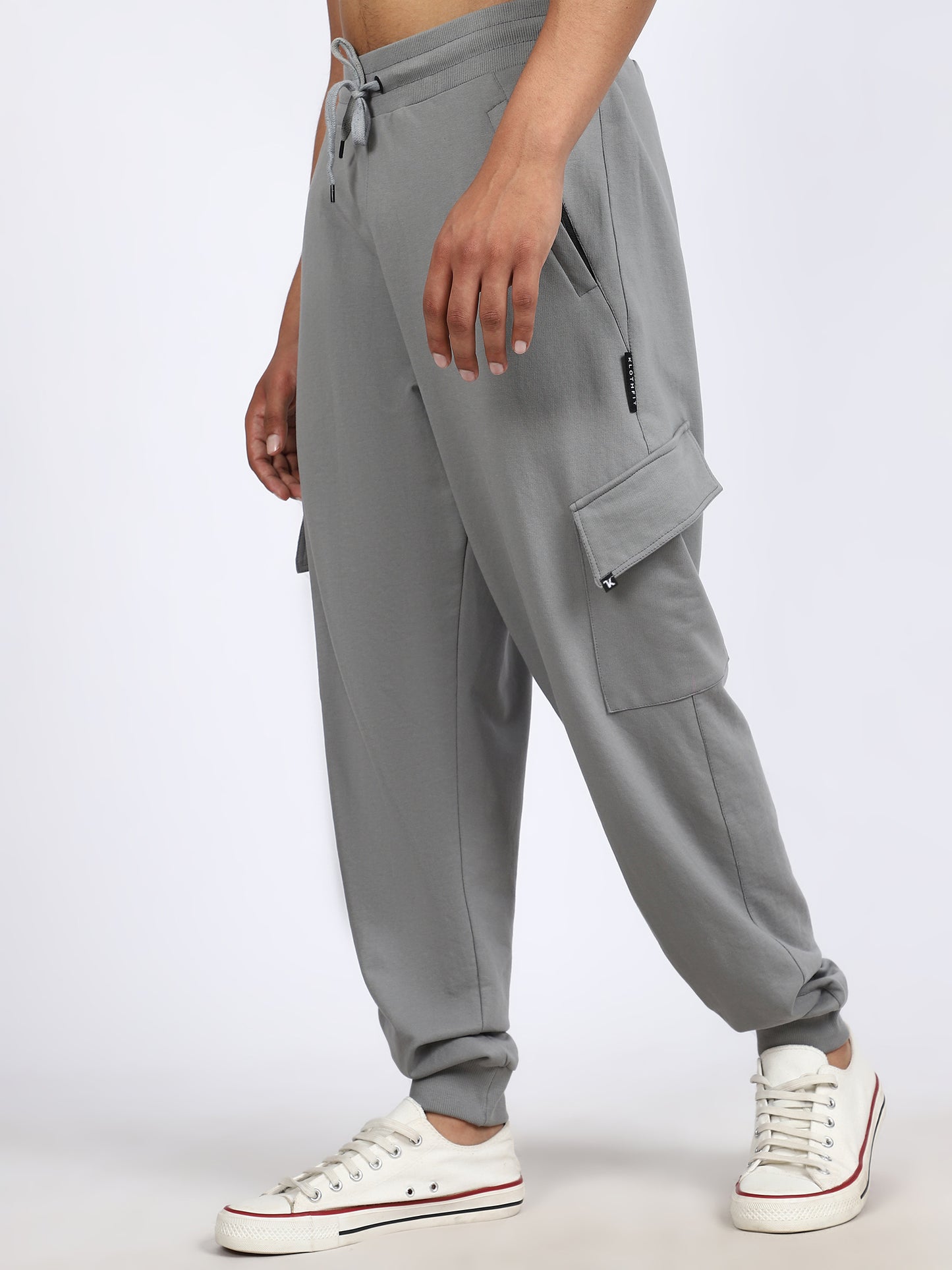 Men Solid Cargo Joggers Dark Gray