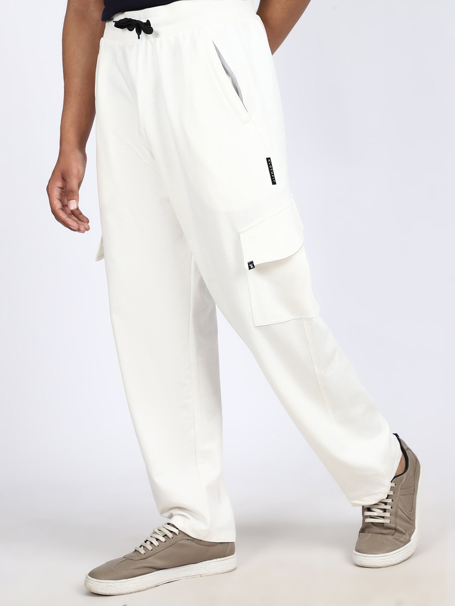 Men Solid Cargo Pants White