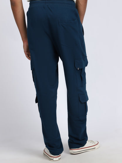 Men Solid Cargo Blue 6 Pocket